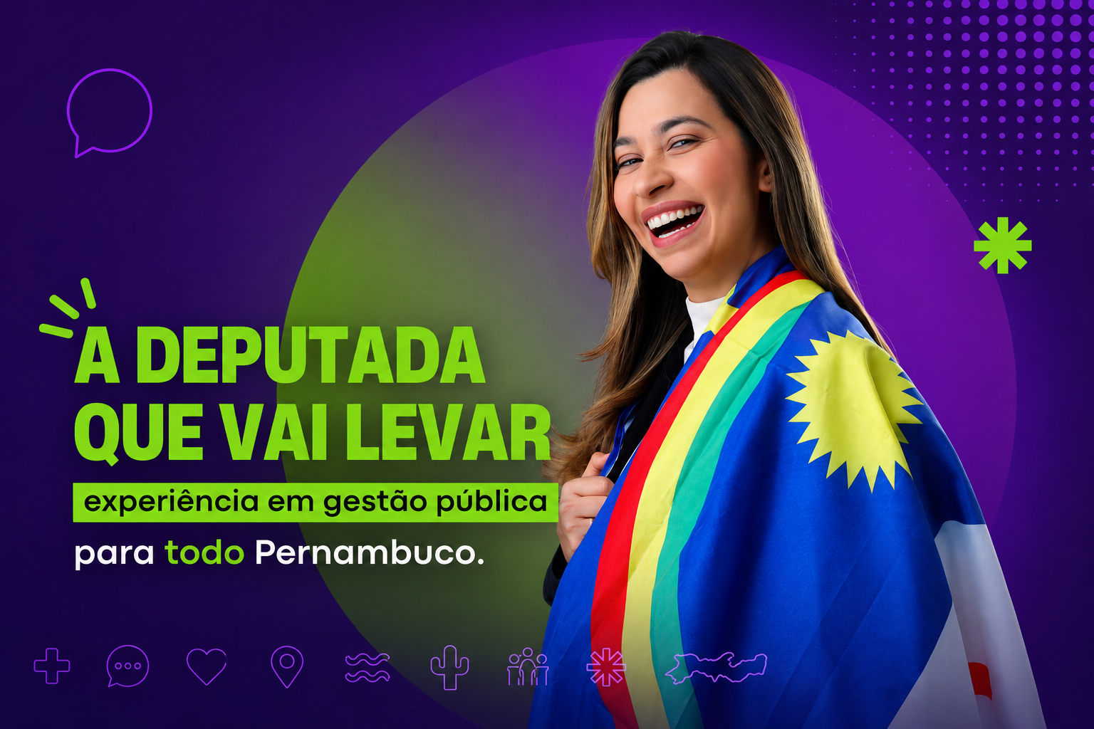 Natália Costa, candidata a Deputada Federal por Pernambuco, com a bandeira do estado
